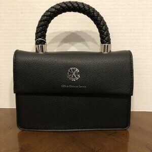 Christian Lacroix JARDIN Braided Handle Cross Body Bag in Black 8”x5.5”x2.5”